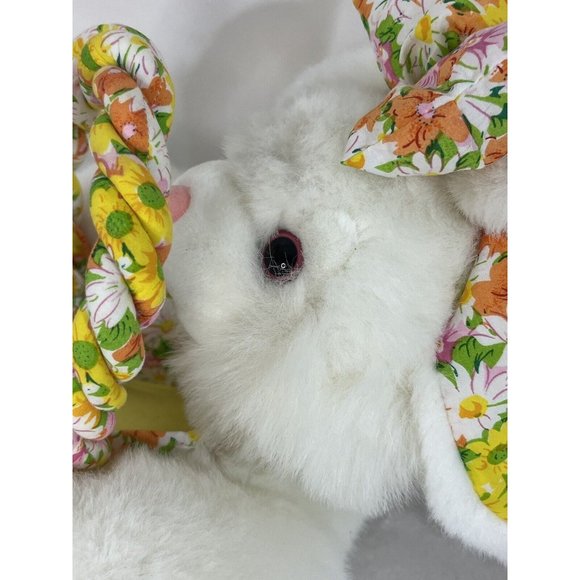 Vintage Kids Of America Plush Bunny Rabbit Easter Basket Polka Dots Floral Daisy - Picture 4 of 16